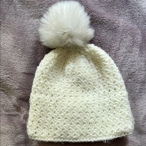 Surell Cream Knit Hat with Fluffy Pom
